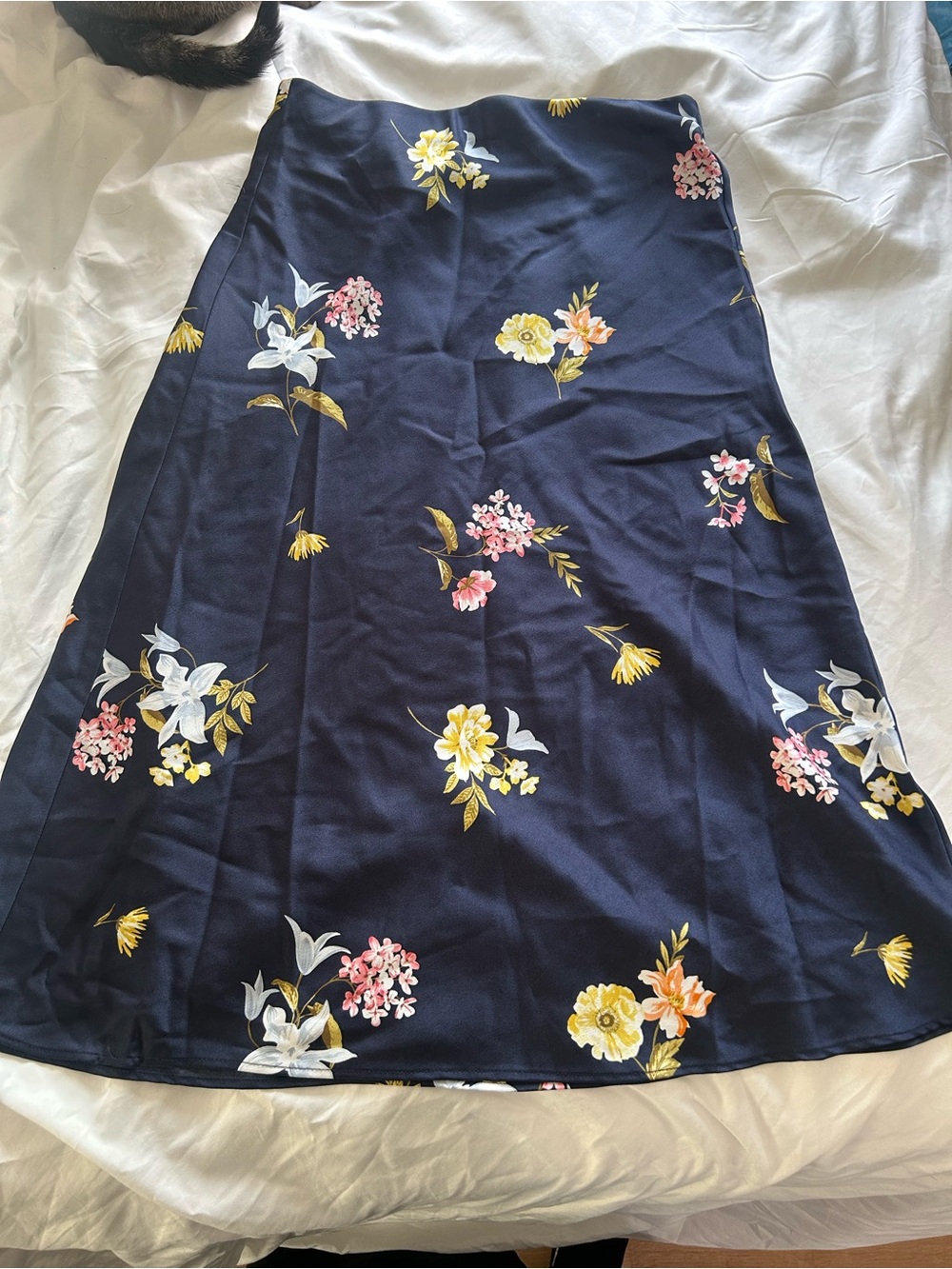 LOFT Navy Floral A-Line Midi Skirt Small